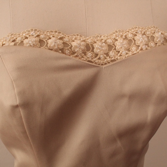 1990's Beige Satin Tutto Bene Two Piece Prom Dress - Picture 2 of 4